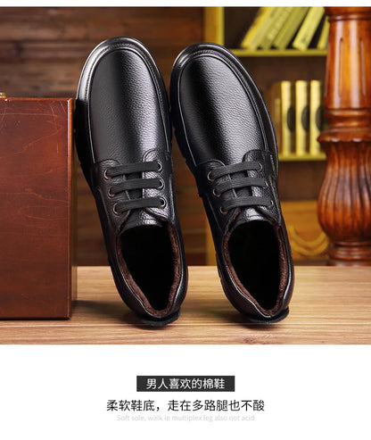 Men's Genuine Leather Casual Shoes - Soft Sole Lace-Up Loafers, Luxury Brand for Middle-Aged & Older Adults, Lightweight Dad Shoes