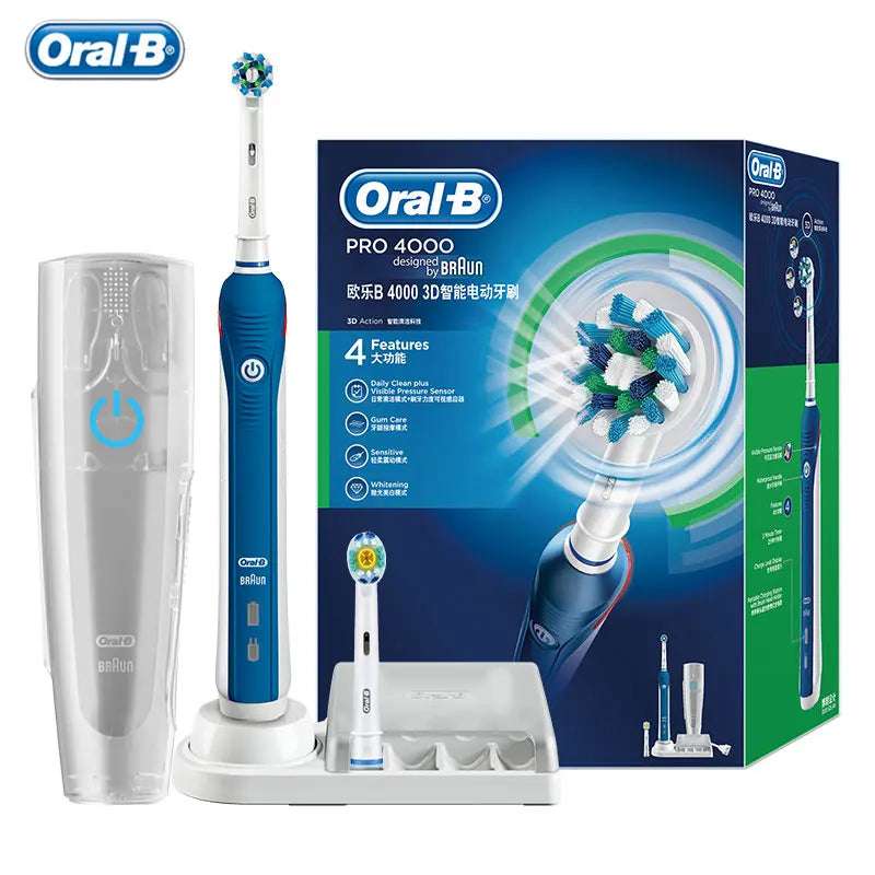 Oral-B Pro 4000 Electric Toothbrush – 3D Action Daily Clean with Pressure Sensor, 4 Modes, Gum Care, Waterproof & Rechargeable