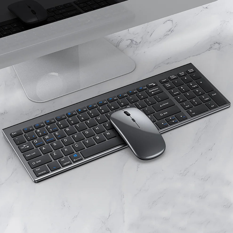 Jomaa Slim Bluetooth Rechargeable Keyboard and Mouse Set – 2.4G USB Wireless Combo for Laptop & Computer