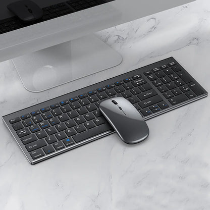 Jomaa Slim Bluetooth Rechargeable Keyboard and Mouse Set – 2.4G USB Wireless Combo for Laptop & Computer