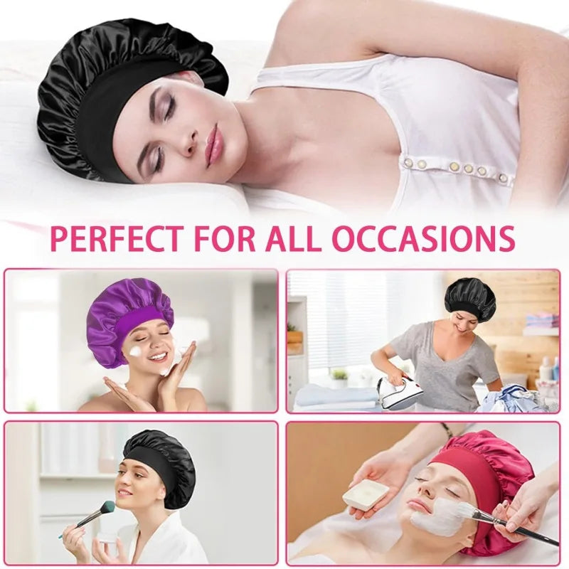 Women's Silky Satin Night Sleep Cap - Double Layer Adjustable Hair Bonnet, Shower Cap for Curly Hair Styling Accessories
