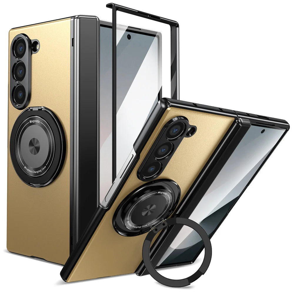 360° Rotating Magnetic Ring Case for Samsung Galaxy Z Fold 6/5/4/3 5G – Hinge Protection Phone Cover with Holder