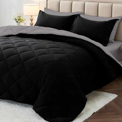 Reversible Red & Black Comforter Set 2/3pcs – All Season Down Alternative Bedding with Pillow Shams