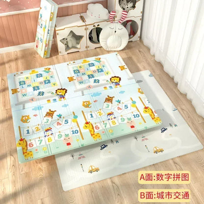 Foldable Children’s Play Mat – XPE Foam Baby Blanket, Soft Crawling Floor Pad, Activity Rug with Carry Bag