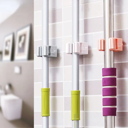 Punch-Free Mop Holder Wall-Mounted Broom Hanger with Self-Adhesive Hooks - Bathroom Shelf for Home Accessories and Bathroom Storage