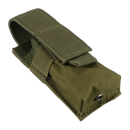 Tactical MOLLE Magazine Pouch - Single Mag Holder with Flashlight & Knife Storage