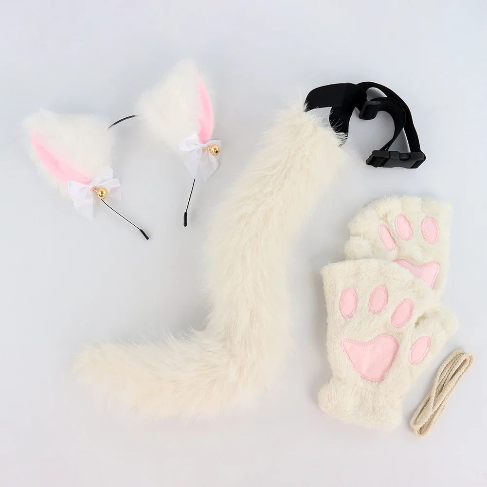 Halloween Cat Costume Set for Girls - 3-Piece Cosplay Headband Tail & Gloves