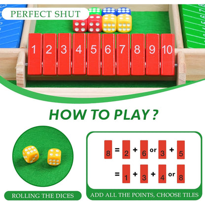 Wooden Arithmetic Dice Board Game – Flip Card Box with 4-Sided Number Tiles, Fun Multiplayer Family & Party Game