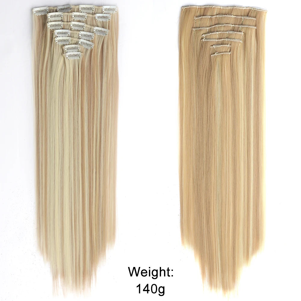 Women’s 7Pcs Hair Extensions with 16 Clips – Natural Black Straight Ombre Hairpiece
