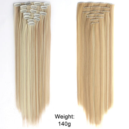 Women’s 7Pcs Hair Extensions with 16 Clips – Natural Black Straight Ombre Hairpiece