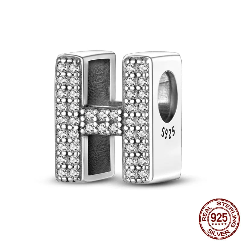 26 A-Z Alphabet Beads 925 Silver LOVE Letter Charms for 3mm Bracelets - CZ Zircon DIY Jewelry Gift