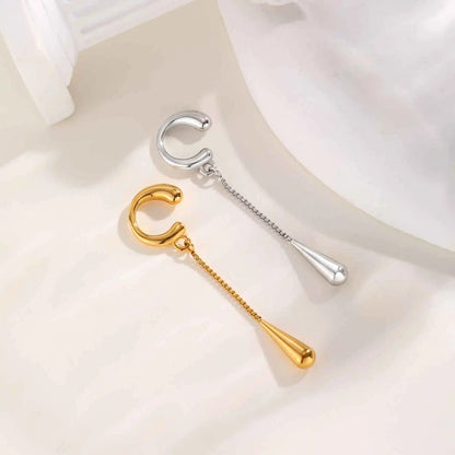 C-Shaped Metal Teardrop Tassel Ear Cuff – Clip-On Earrings for Women, No Piercing, Ear Cartilage Jewelry (1 Piece)
