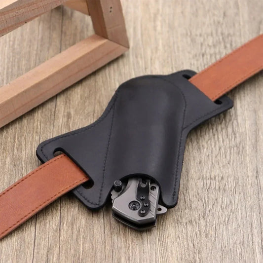 Leather Folding Knife Sheath with Waist Belt Clip - Anti-Scratch Holder for Pocket Knives and Tools, Ideal for Camping