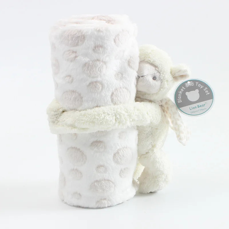 2-Piece Baby Gift Set – Pink Bunny Plush Flannel Blanket & Stuffed Animal for Newborn Sleeping