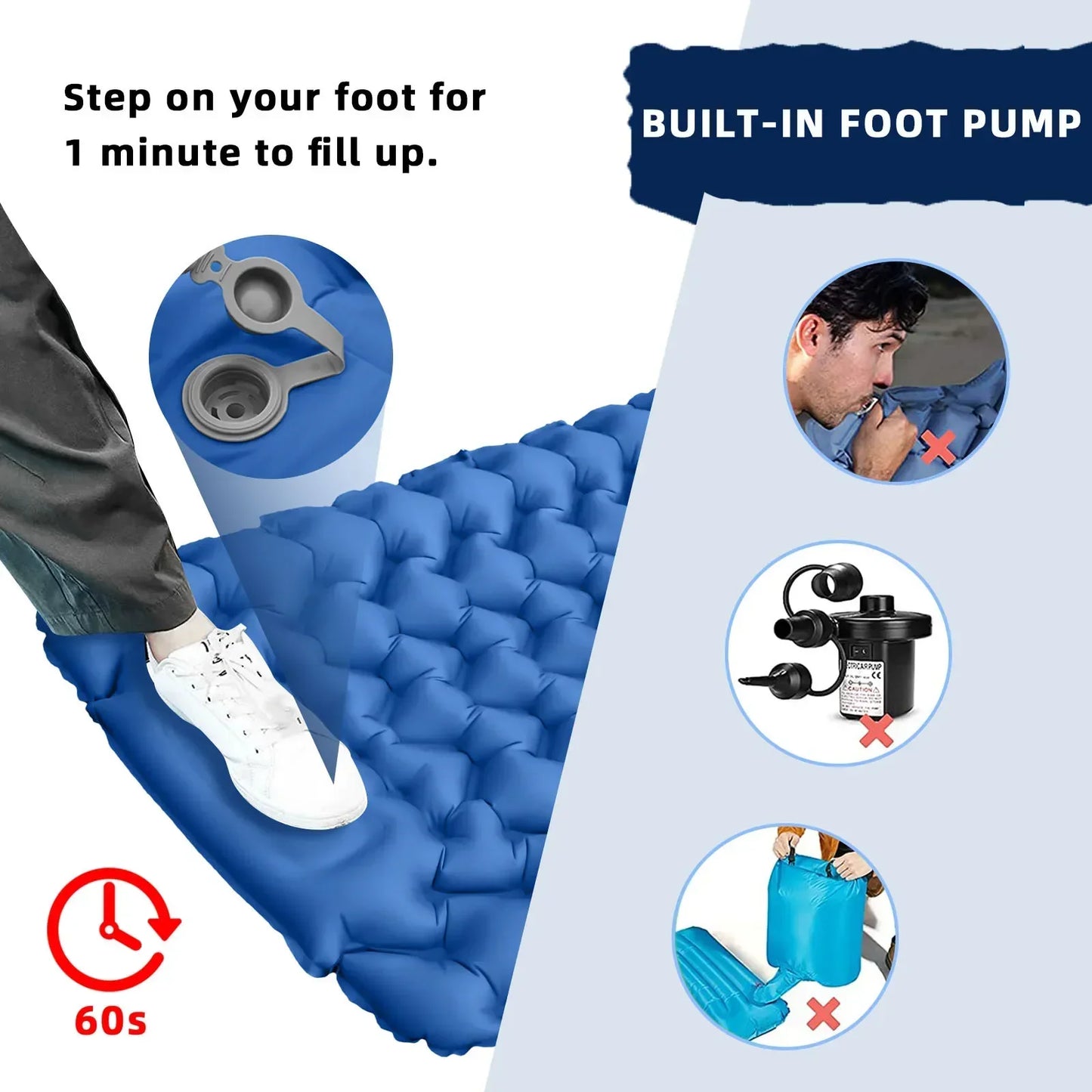 Outdoor Inflatable Sleeping Pad – Ultralight Camping Mattress with Pillows for Hiking & Trekking