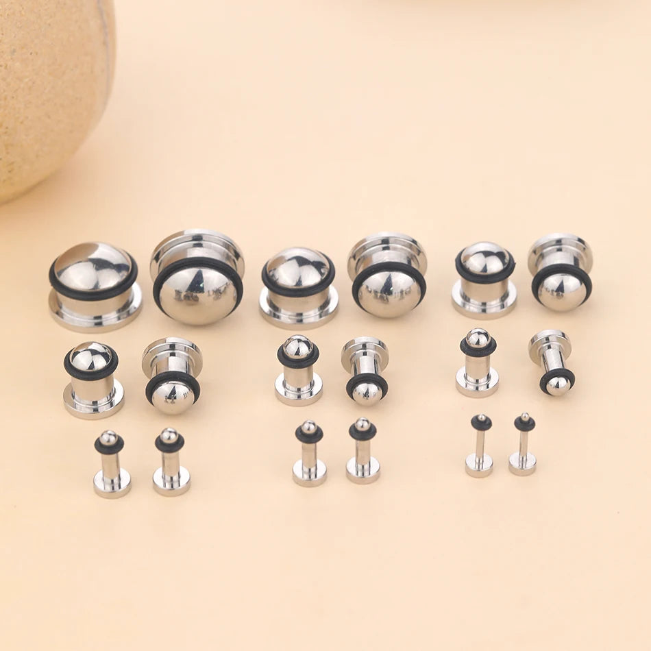 2PCS Stainless Steel Ear Plugs & Tunnels — 1.6-16mm Silver Ear Gauge Stretching Kit for Men & Women