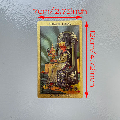 Spanish & English Golden Foil Tarot Deck – 12x7cm Prophecy Cards for Beginners with 2-Language Guidebook