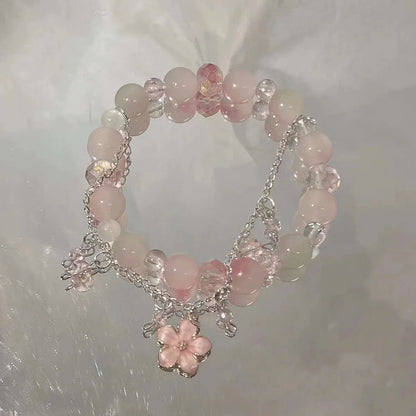 Korean Style Crystal Bead Bracelet - Flower Fox Feather Tassel Charm Jewelry Gift for Women Girls & Best Friends