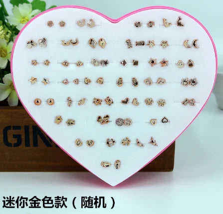 36 Pairs Mini Stud Earrings – Cute Snowflakes, Cat, Butterfly Designs for Girls, Fashion Daily Ear Jewelry