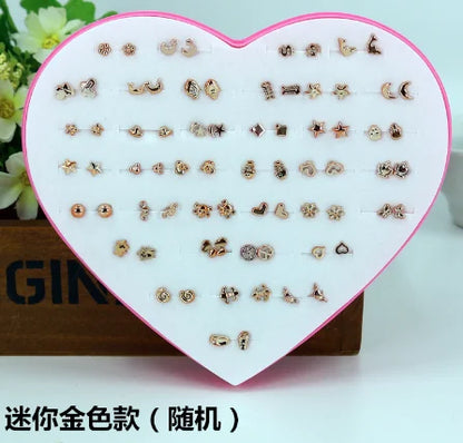 36 Pairs Mini Stud Earrings – Cute Snowflakes, Cat, Butterfly Designs for Girls, Fashion Daily Ear Jewelry