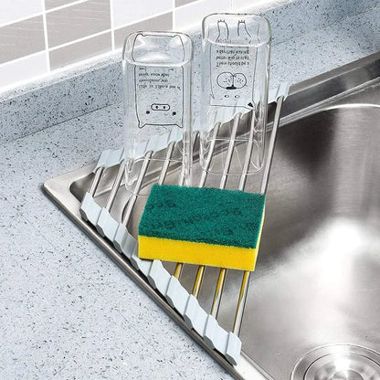Roll-Up Triangle Dish Drying Rack – Foldable Stainless Steel Kitchen Sink Organizer, Sponge & Rag Holder