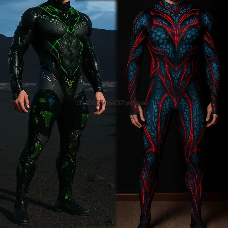 Men's Cyberpunk Muscle Bodysuit - Sci-Fi Printed Cosplay Zentai Costume for Carnival, Stage & Performance Events