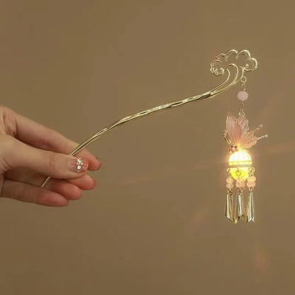 Luminous Lotus Flower Hairpin – Vintage LED Hair Stick with Lantern Tassel for Women and Traditional Hairstyles