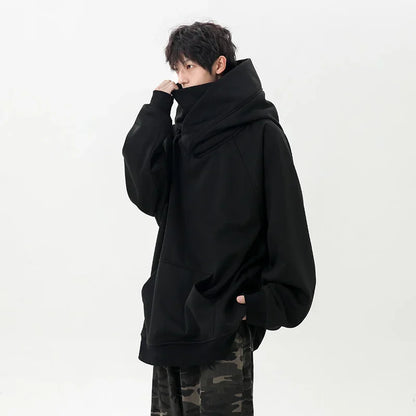 Autumn High Neck Sweatshirt for Men – Pile Collar Hoodie, Harajuku Ninja Style, Casual Sports Loose Fit Top