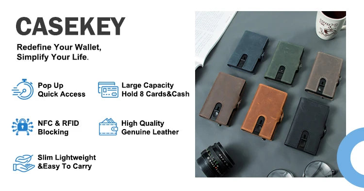 CASEKEY Men’s Wallet — 100% Genuine Cow Leather Short Card Holder Purse, High-Quality Brand Wallet for Men