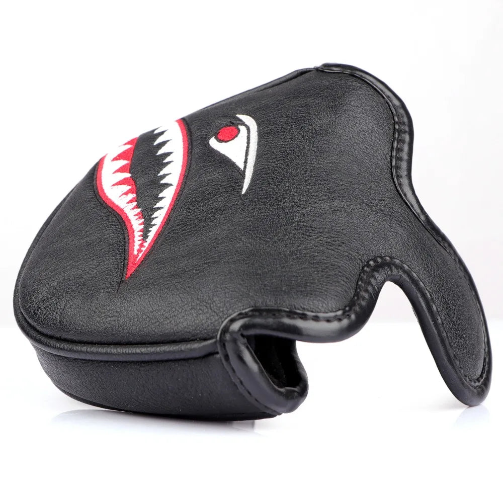 Black PU Shark Embroidery Golf Club Mallet Putter Head Cover – Magnetic Closure for Protection