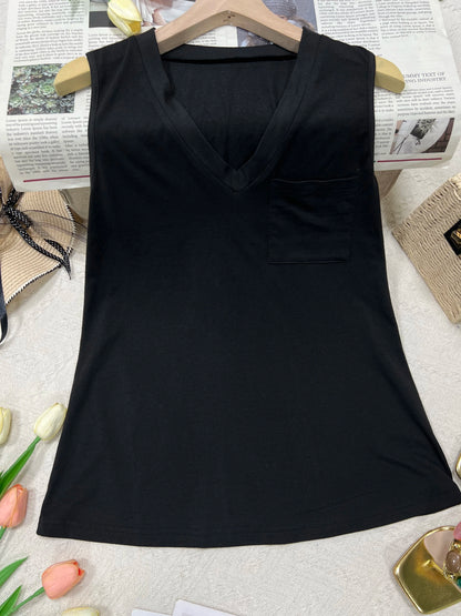 2026 Women’s V-Neck Sleeveless Camisole - Loose Fit Solid Color Casual Versatile Summer Top