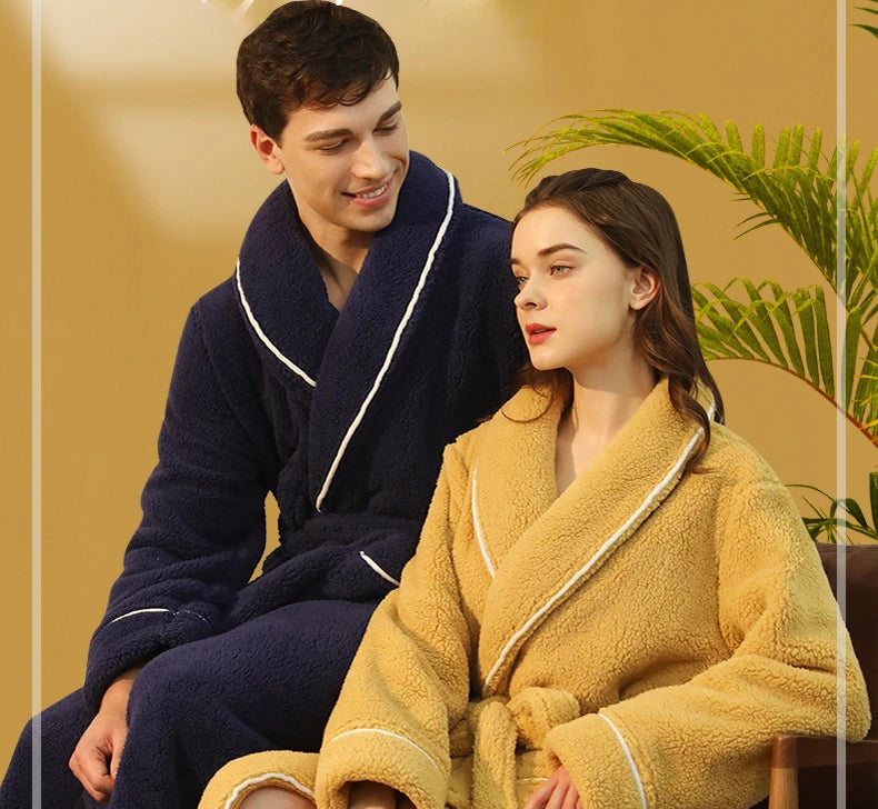 2025 Autumn Winter Cotton Robe – Thick Comfortable Large-Size Bathrobe for Men & Women, Luxury Couple Pajamas