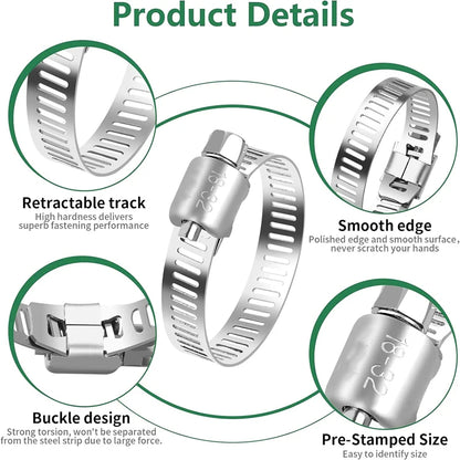 5–10PCS Stainless Steel Adjustable Hose Clamps – Worm Drive Fuel Line Clips, 8–152mm Adjustable Size for Plumbing & Automotive Use