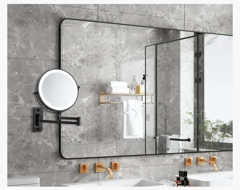 8-Inch Double-Sided LED Makeup Mirror - 10X Magnification, 360° Rotating, Wall Mounted, Foldable Vanity Mirror