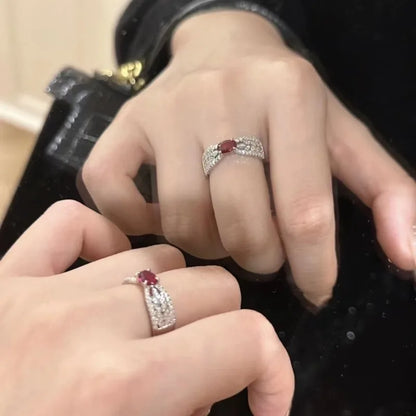 Retro Palace Wheat Ear Ruby Ring - Adjustable Open Design Luxury Statement Ring for Women