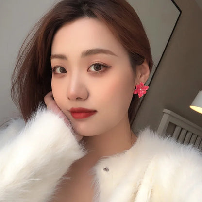 Modern 925 Silver Red Flower Stud Earrings — Spring/Summer Popular Big Earrings for Women & Girls, Fashion Jewelry Gift