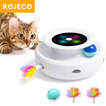 ROJECO 2 in 1 Smart Cat Toys - Automatic Feather and Fun Ball Toy Set for Cats and Dogs, 5 Modes Electronic Interactive Pet Accessories