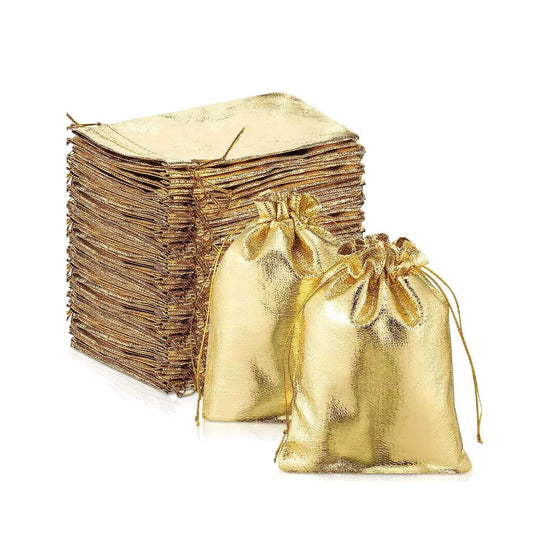50pcs Gold Drawstring Bags – Jewelry, Candy, and Gift Pouches for Small Business Packaging