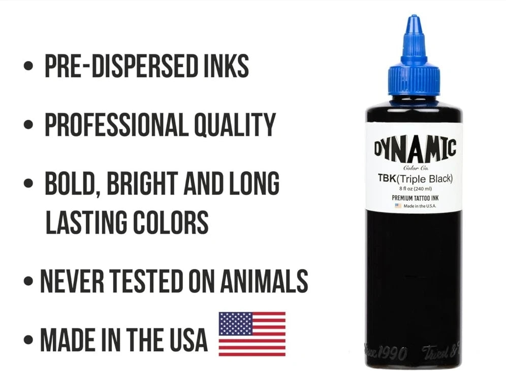 8oz Black Tattoo Ink – Original BLK Dynamic Triple Black Professional Pigment for Body Art.  240ML