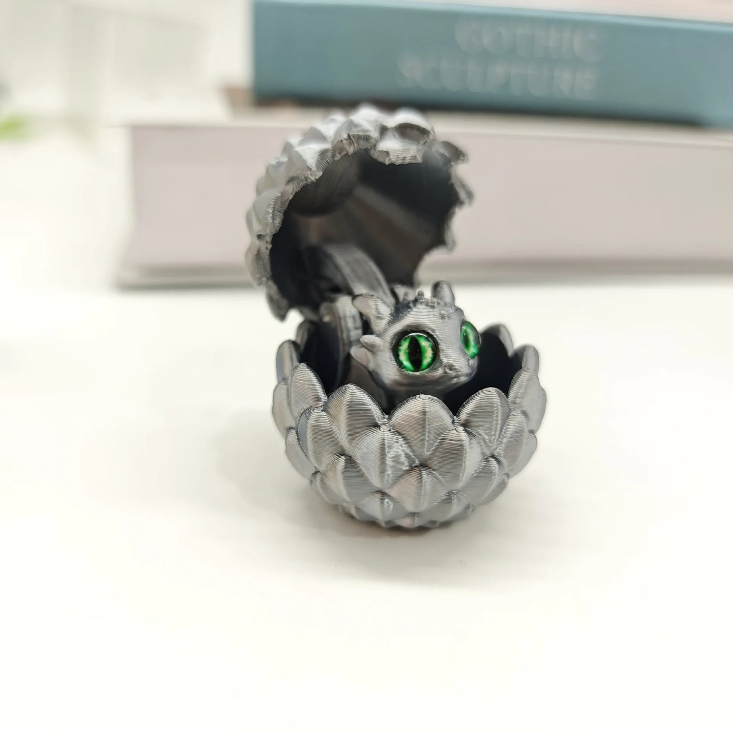 3D Printed Dragon Egg Figures – Mini Dragon Fidget Toy with Simulation Eyes, Desktop Decor & Kids Gift
