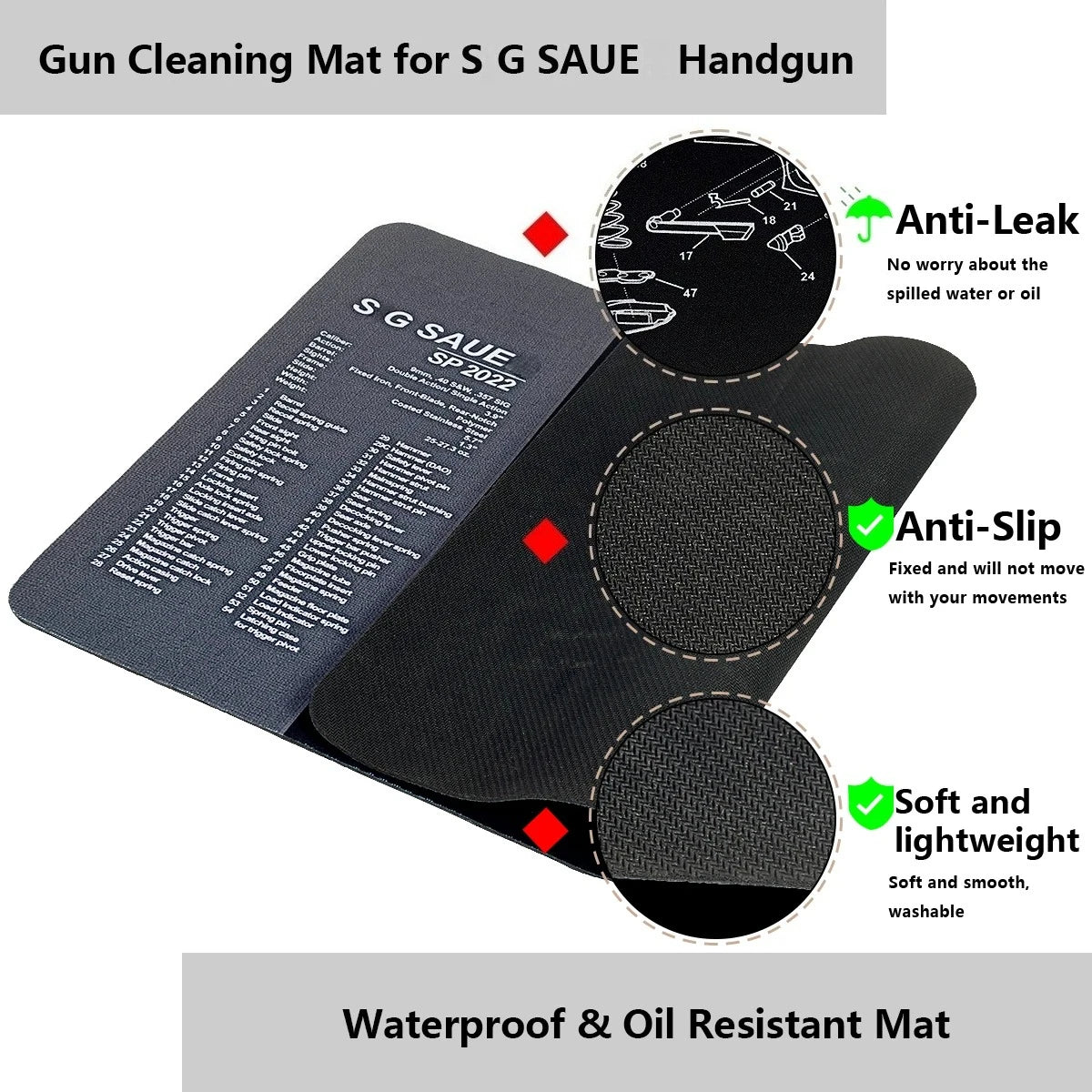 Gun Cleaning Rubber Mat Mouse Pad – AR15, AK47, Remington 870, GLOCK Gen4/Gen5, CZ-75, P220, P226, P229, Beretta 92, 1911 3D Work Mat
