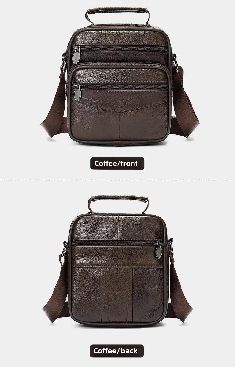 Men’s Genuine Leather Crossbody Bag – Small Outdoor Casual Bag for Motorcycle and Daily Use