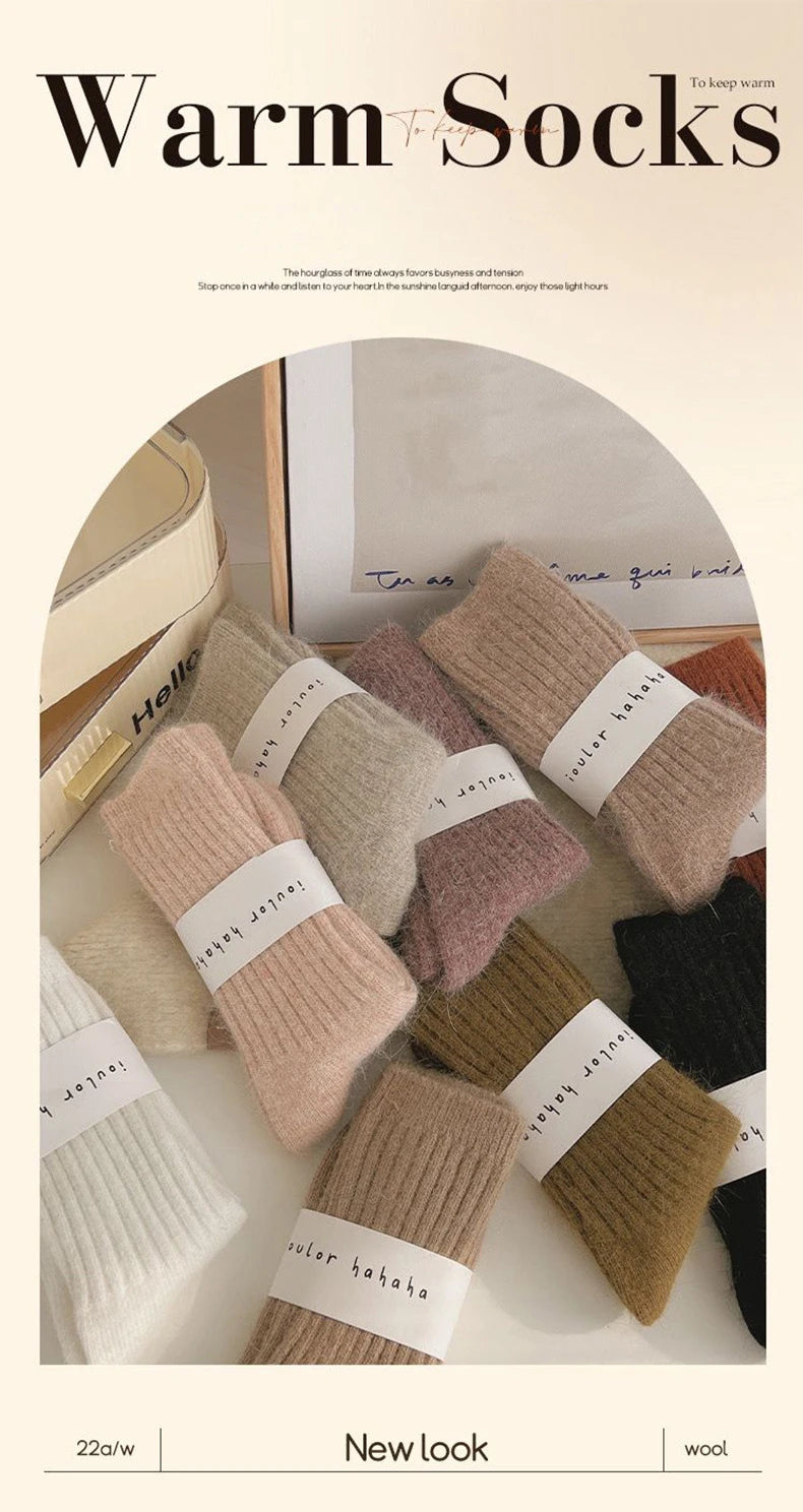 Winter Cashmere Wool Socks for Women – Warm Thicken Thermal Long Socks, Japanese Harajuku Style