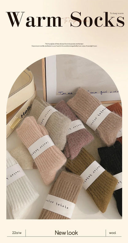 Winter Cashmere Wool Socks for Women – Warm Thicken Thermal Long Socks, Japanese Harajuku Style