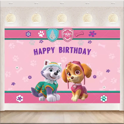 PAW Patrol Anime Birthday Party Backdrop – Puppy Dog Photography Background Cloth for Kids Birthday & Baby Shower Decorations Boy Gift