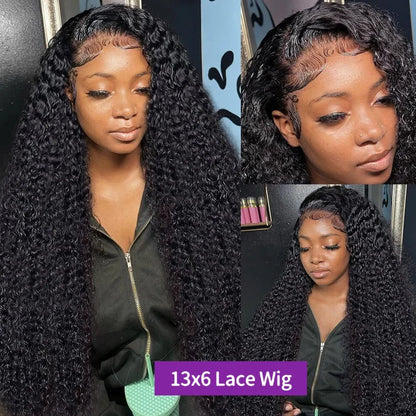 HD Lace Front Wig 13x6 – 40 Inch Deep Wave Human Hair Wig, Pre-Plucked Curly Brazilian Water Wave Lace Frontal Wig