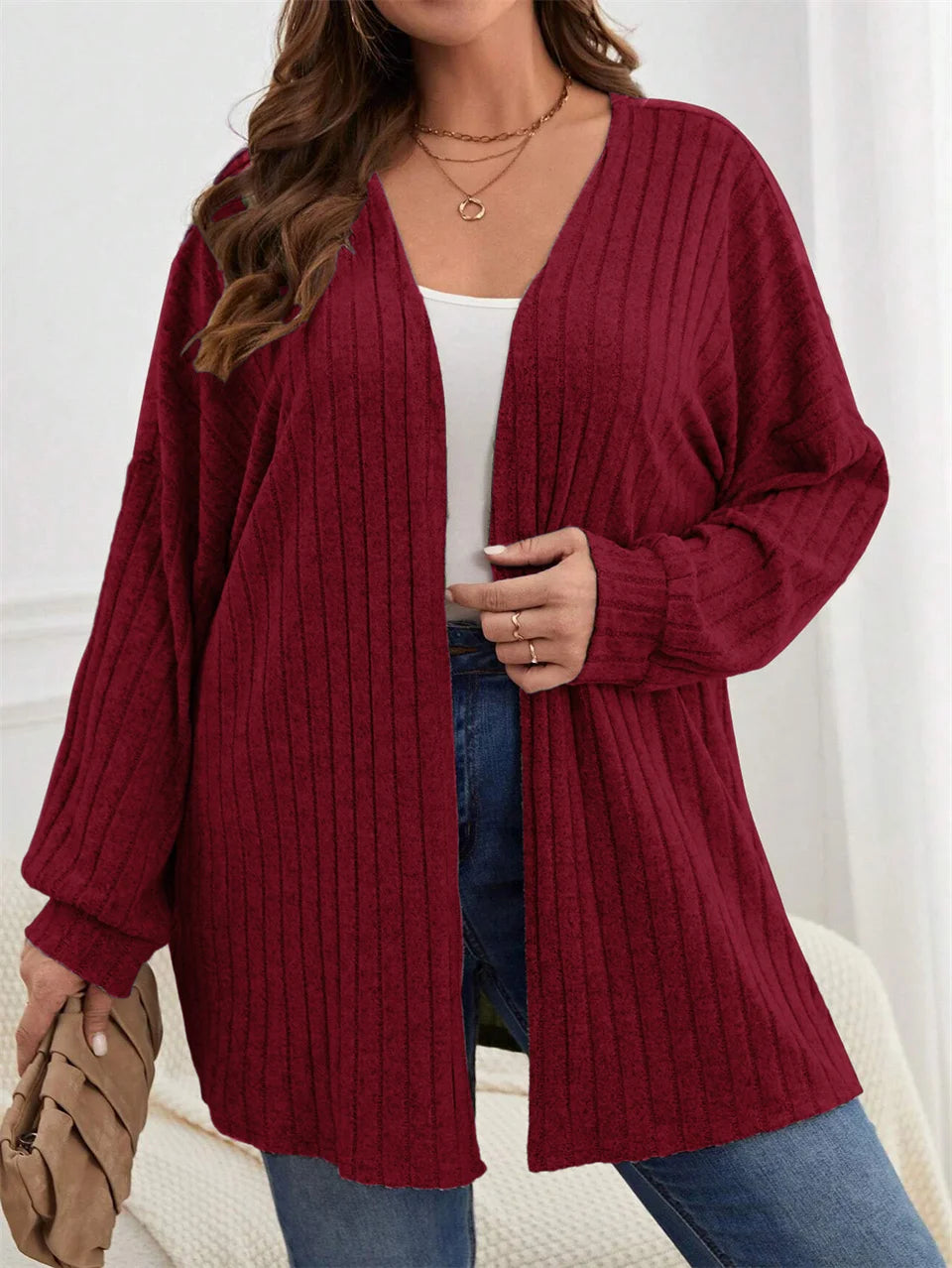 GIBSIE Plus Size Women's Autumn & Winter Solid Color Loose Cardigan – Casual Long-Sleeved Open Front Knitted Coat 2024