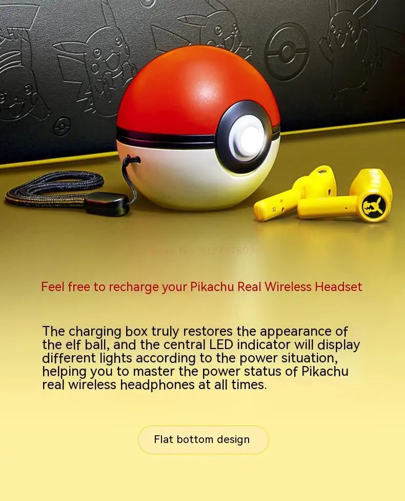 Pokémon Pikachu Wireless Bluetooth 5.0 Earphones – Noise Reduction Sport Headphones with Touch Control & Mic, Universal Gift