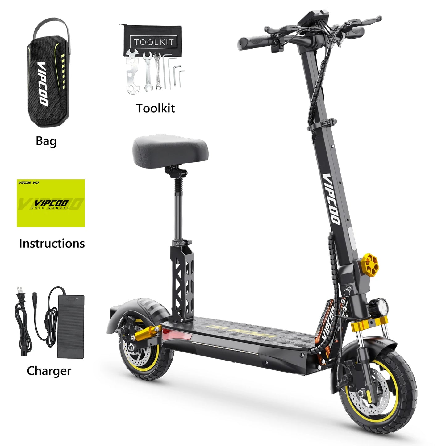 VIPCOO VS1 Electric Scooter – 700W Motor, 48V 13AH Battery, Portable Folding with 10” Off-Road Air Tires