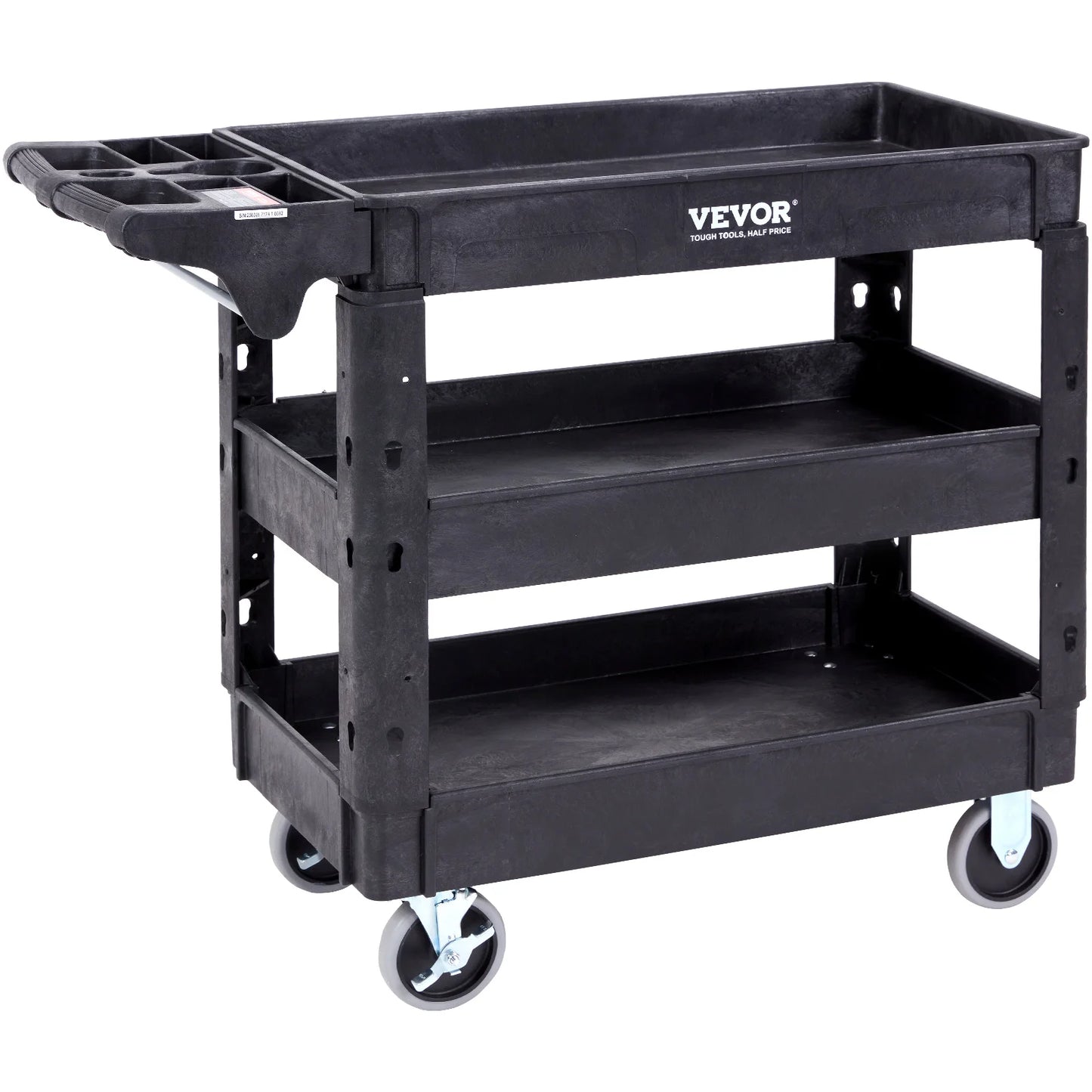 VEVOR 2/3 Shelf Heavy Duty Utility Service Cart with 360° Swivel Wheels – Ergonomic Storage Handle for Warehouse, Garage, Cleaning